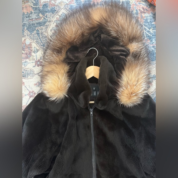MINK COAT  JACKET WITH FOX TRIMMED HOOD Size Small - Picture 12 of 16